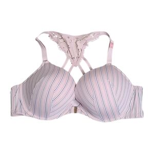 Cacique Bra Lace Racerback Boost Plunge Pink Blue Stripe Front Closure